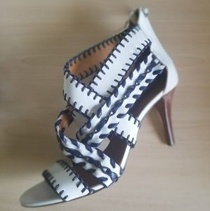 White and Blue Leather Strappy Heels